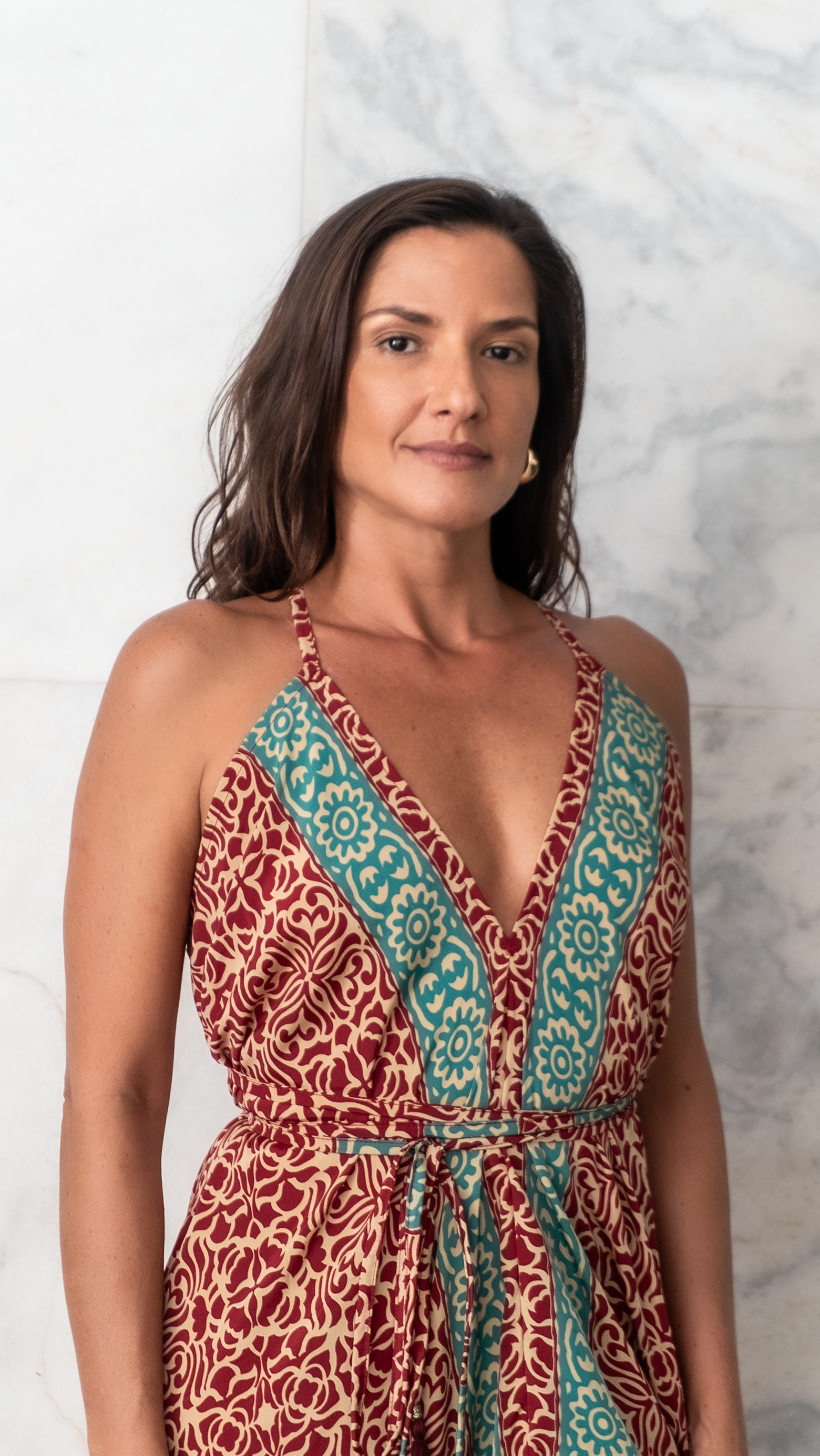 Vestido Catarina - Vestido Longo Vinho & Turquesa com Alças Cruzadas ✨
