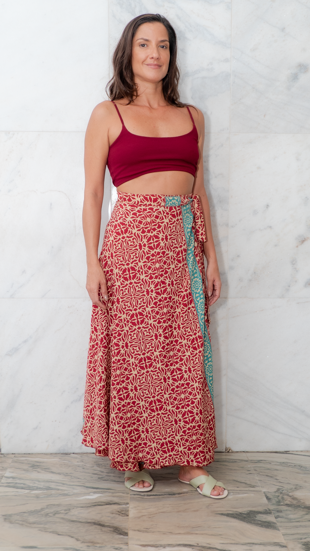 Saia Catarina - ✨ Saia / Vestido Versátil Vinho & Turquesa Dourado ✨