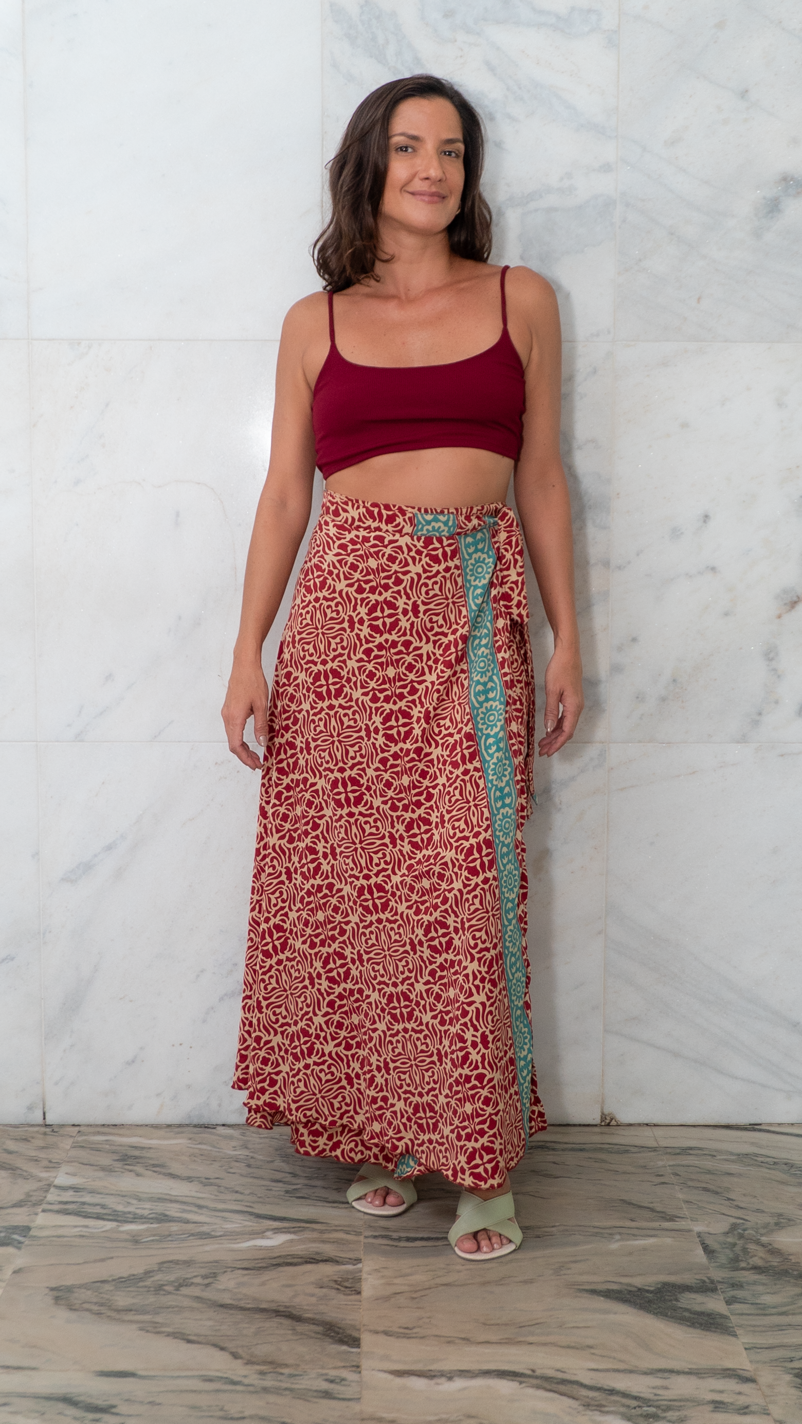 Saia Catarina - ✨ Saia / Vestido Versátil Vinho & Turquesa Dourado ✨