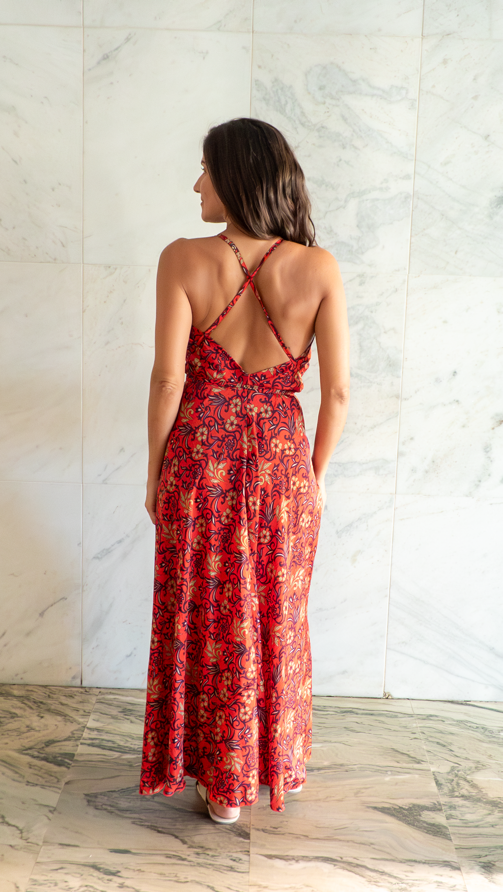 Vestido Lua vermelho magenta- ✨ Vestido Longo Estampa Rubra com Detalhes Artesanais 🐦‍🔥