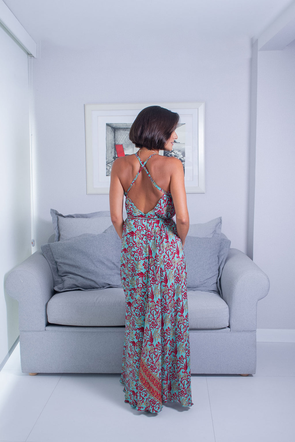 Vestido Lua turquesa Vestido Longo Damasco Turquesa & Vermelho — Sofisticação com Alma Mediterrânea 💙❤️