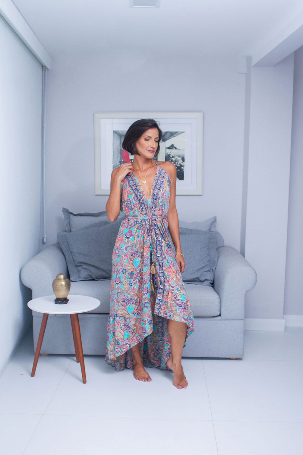 Vestido Frente Única Paisley- Boho Chic com Toque de Luxo 🌸✨ calda de sereia 🧜🏽‍♀️