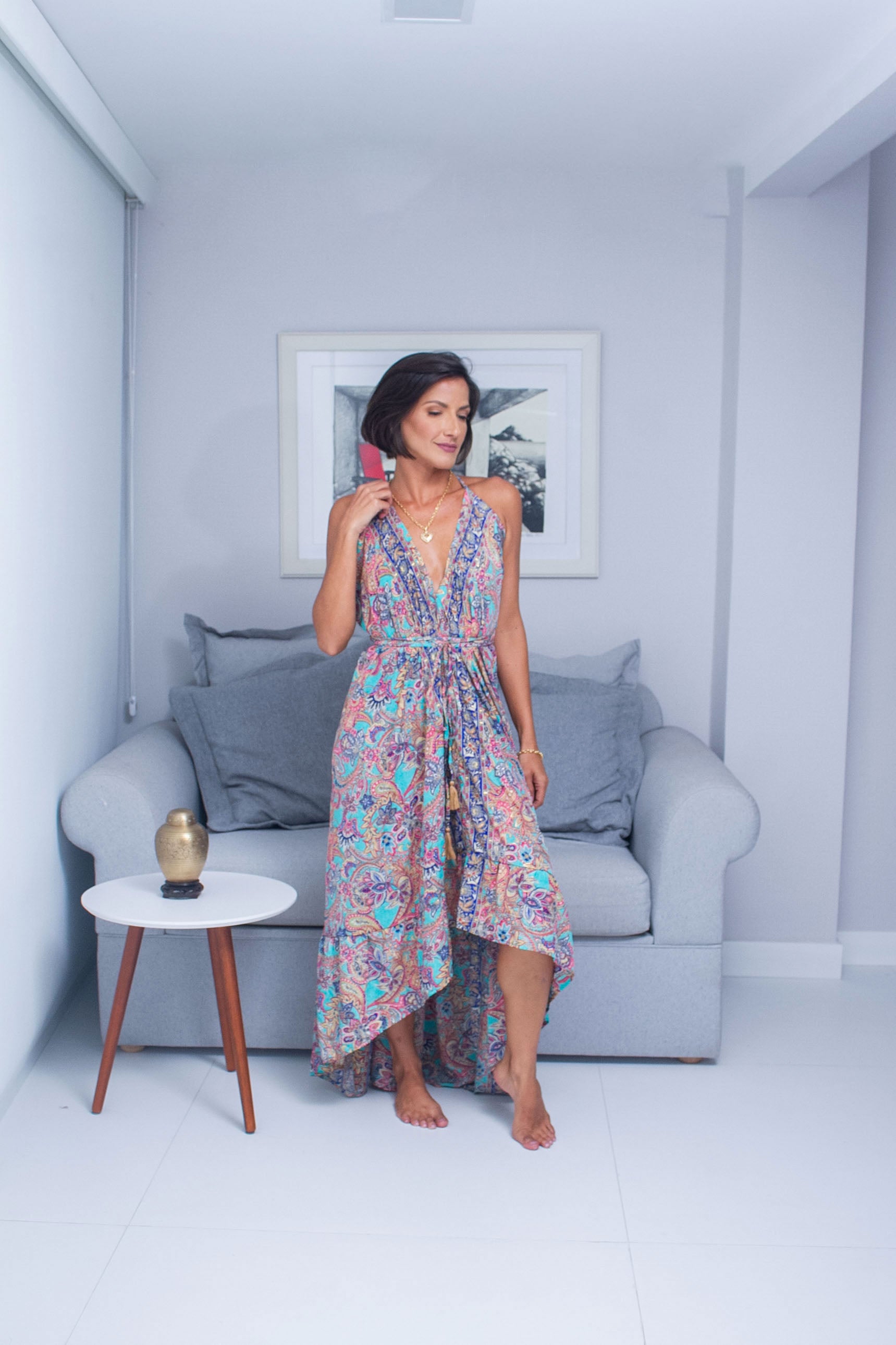 Vestido Frente Única Paisley- Boho Chic com Toque de Luxo 🌸✨ calda de sereia 🧜🏽‍♀️
