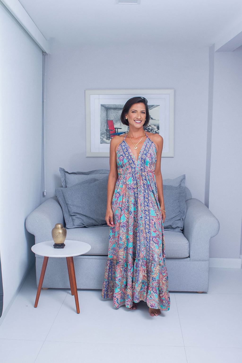 Vestido Frente Única Paisley- Boho Chic com Toque de Luxo 🌸✨ calda de sereia 🧜🏽‍♀️