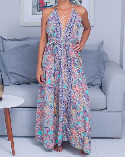 Vestido Longo Multiuso Paisley Azul & Rosa — Luxo Boho em Cada Detalhe 💙💗